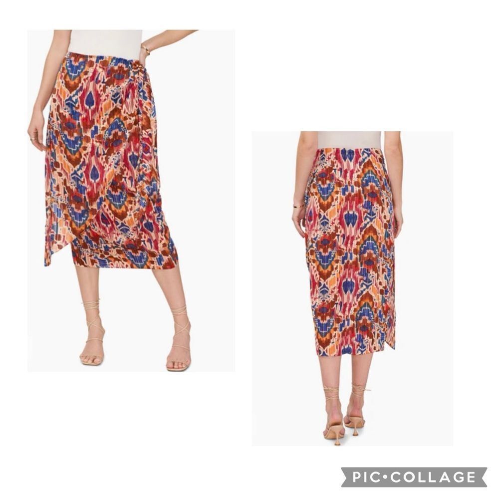 VINCE CAMUTO Chili Oil Sundown Tie Front Midi Skirt